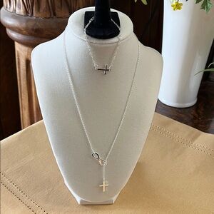NWOT Silver Cross Necklace with cross bracelet